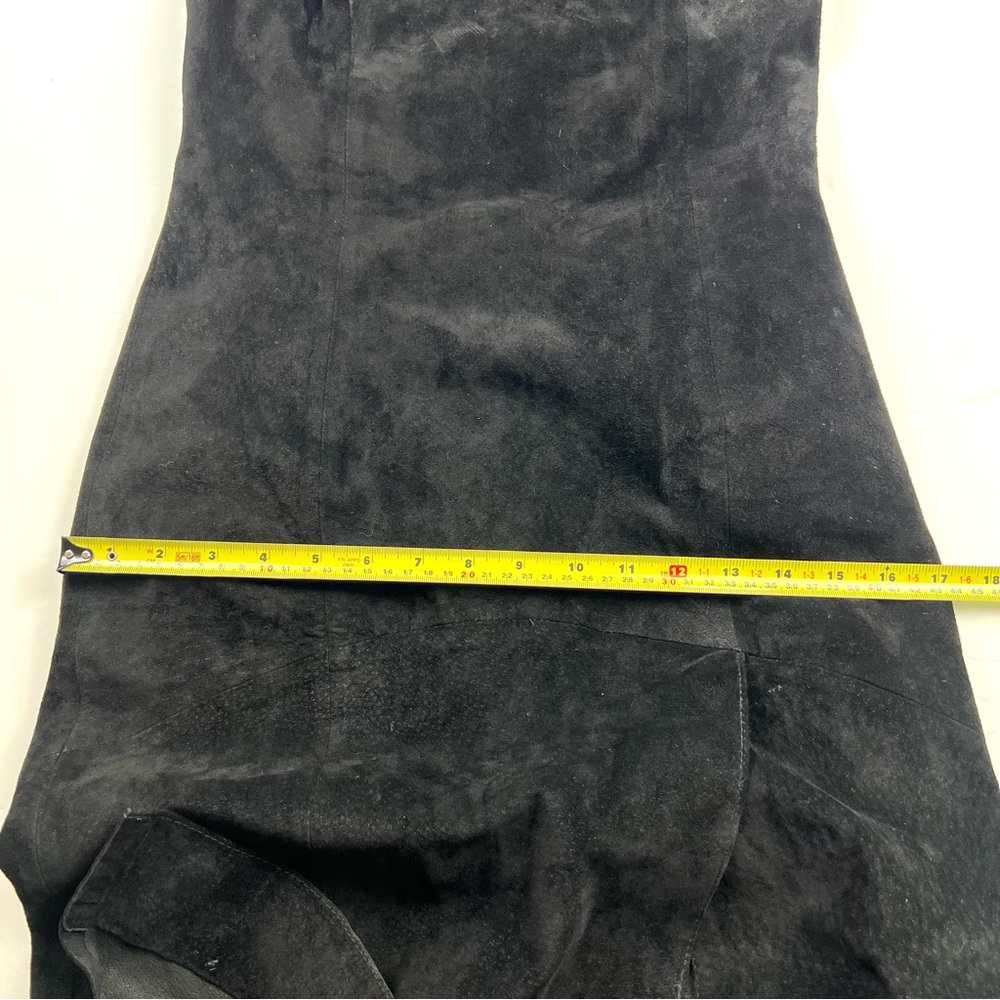 Vintage Leather Suede Long Column Dress Size 4 Black High Halter Neck Sexy Y2K - Picture 17 of 17